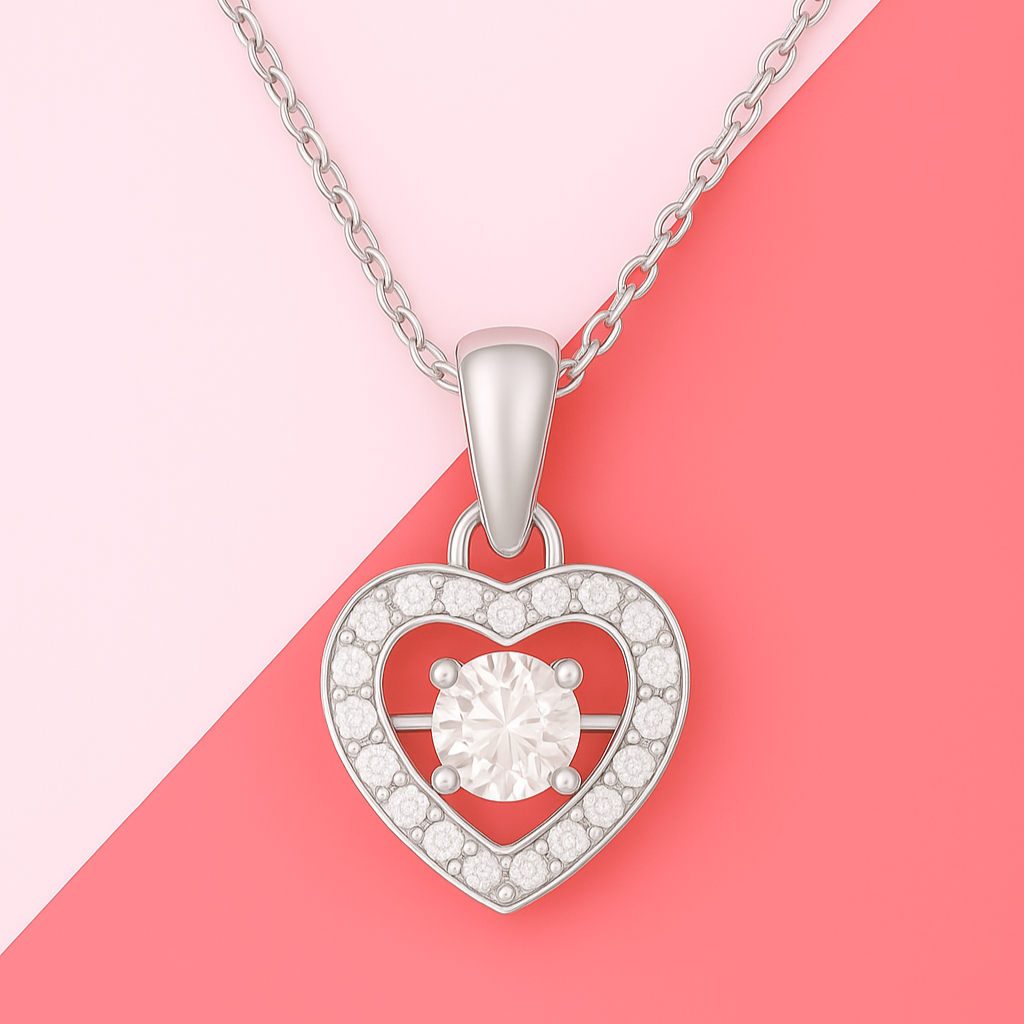 925 Sterling Silver Dancing Diamond Heart Pendant Necklace