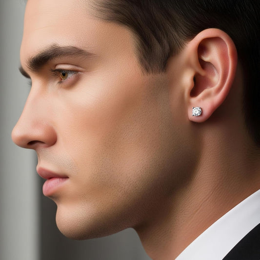 925 Silver Men's Round Solitaire Stud Earring