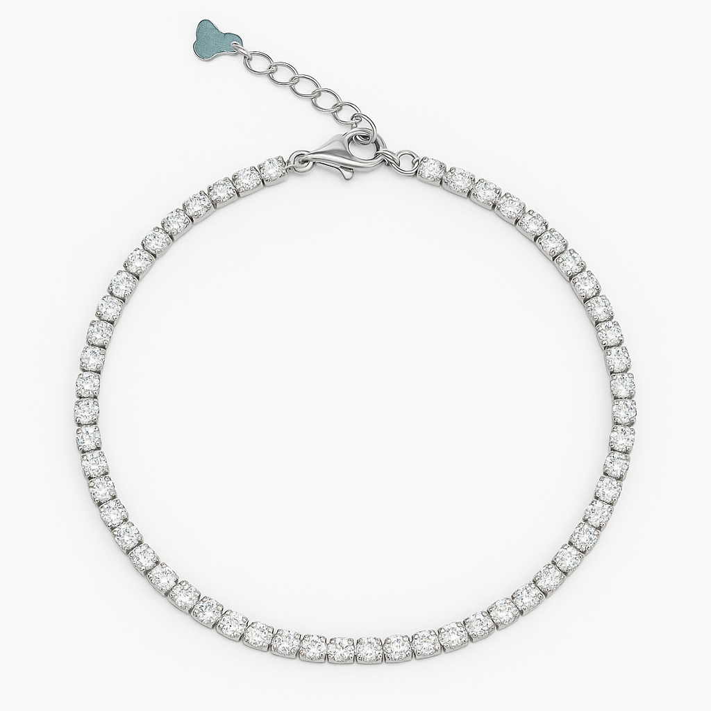 Elegant Tennis Anklet in 9"+1.5" inch 925 Sterling Silver