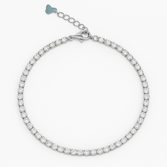 Elegant Tennis Anklet in 9"+1.5" inch 925 Sterling Silver