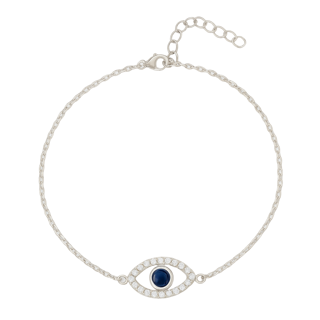 Evil Eye Anklet 925 Sterling Silver 24 cm + 3.81 cm Adjustable