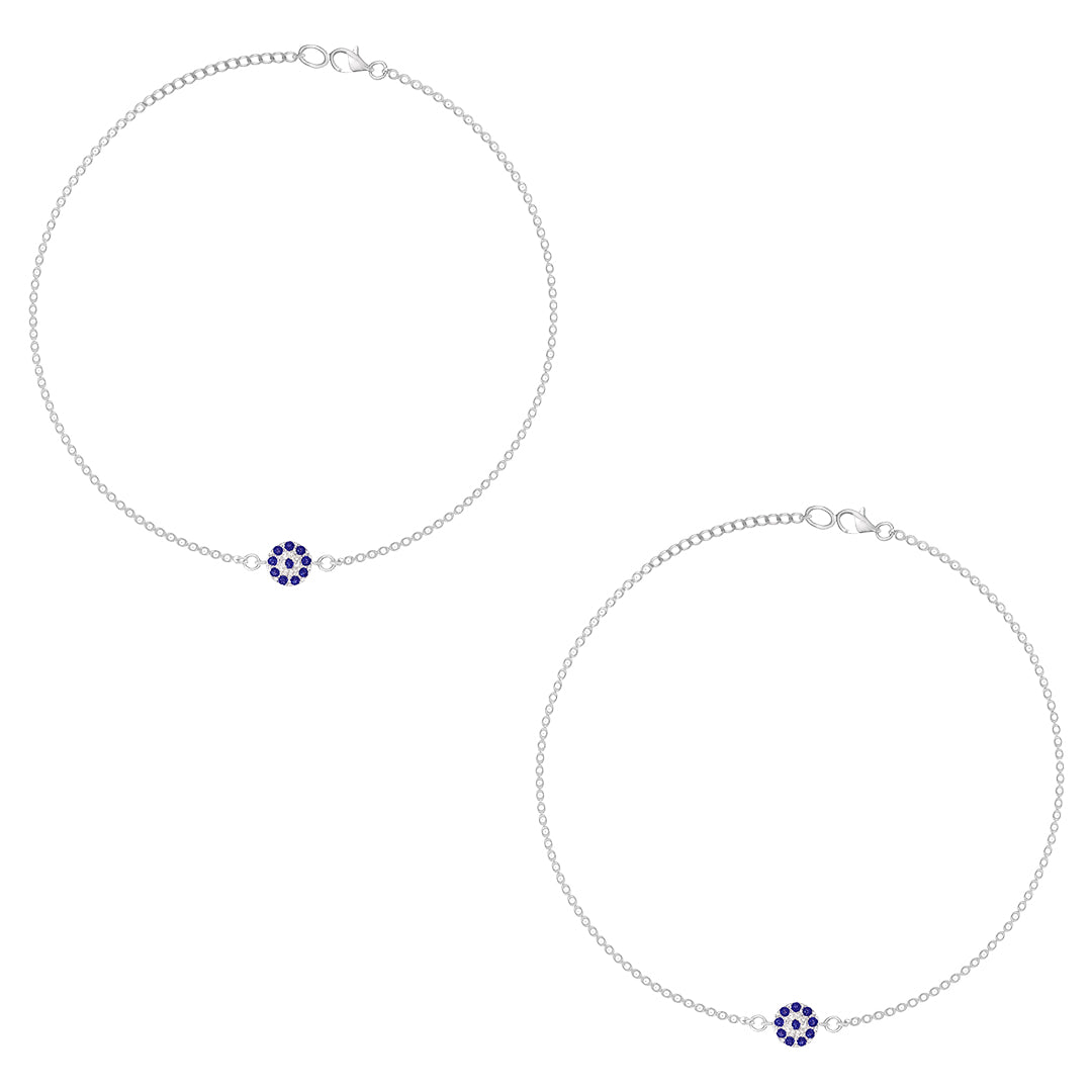 Evil Eye Blue Stone Anklet – 925 Sterling Silver 24 cm + 3.81 cm Adjustable