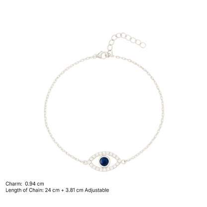 Evil Eye Anklet 925 Sterling Silver 24 cm + 3.81 cm Adjustable