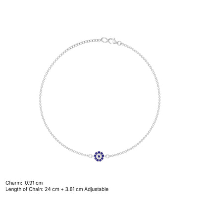 Evil Eye Blue Stone Anklet – 925 Sterling Silver 24 cm + 3.81 cm Adjustable