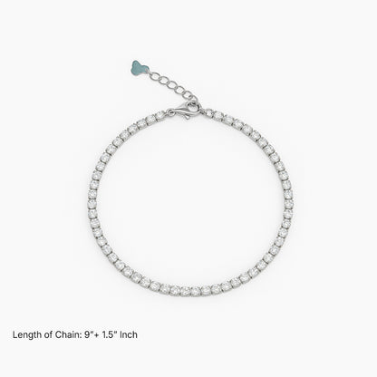 Elegant Tennis Anklet in 9"+1.5" inch  925 Sterling Silver