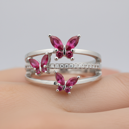 Trinity Bloom Butterfly Ring