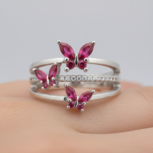 Trinity Bloom Butterfly Ring
