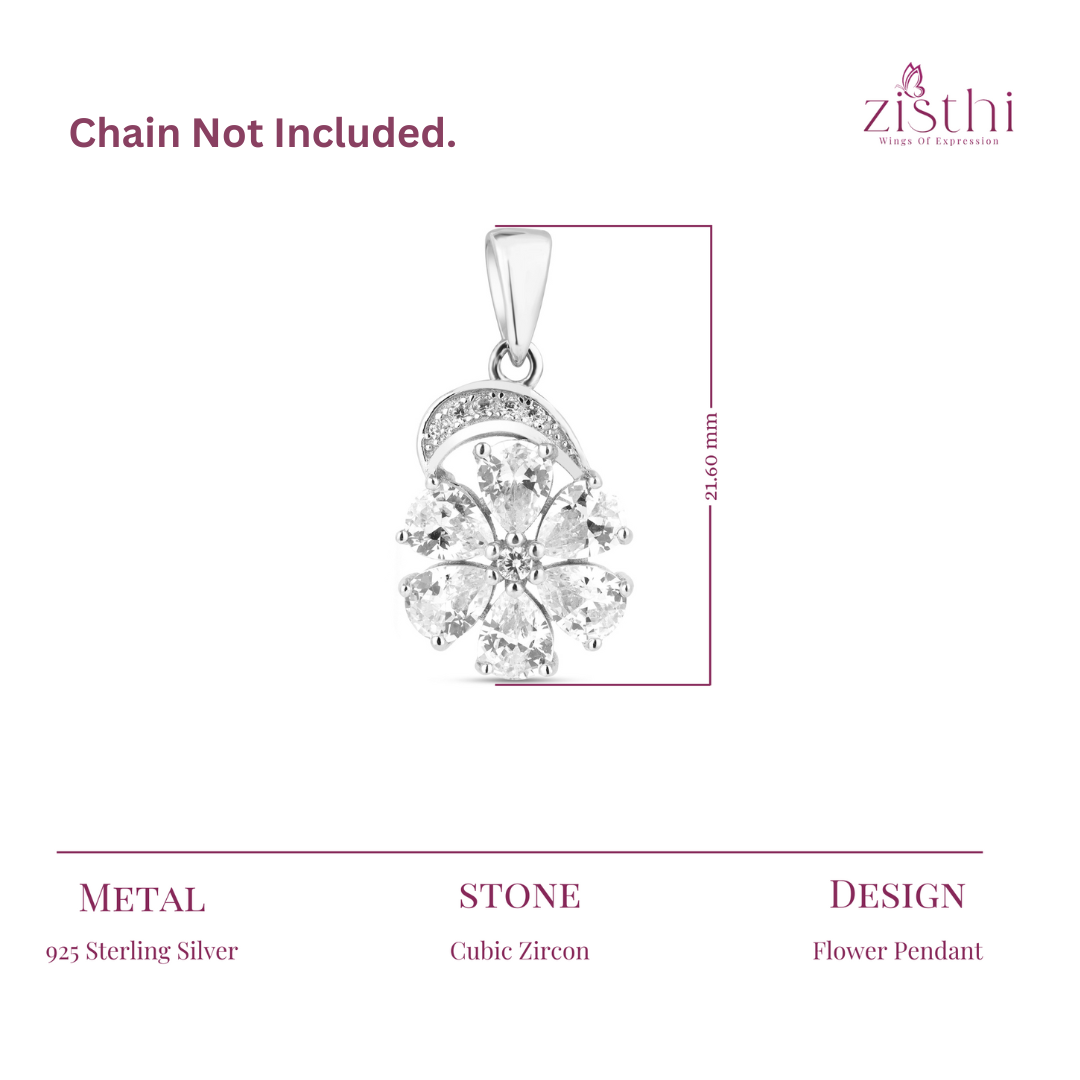 Silver Zircon Flower Pendant