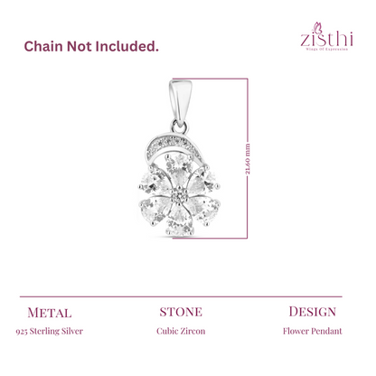 Silver Zircon Flower Pendant