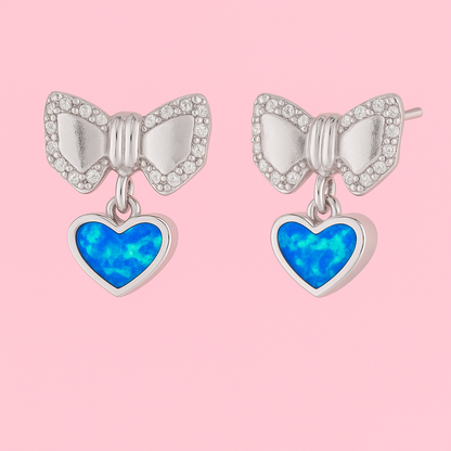 Butterfly with Inlay Pearl Heart Silver Earring