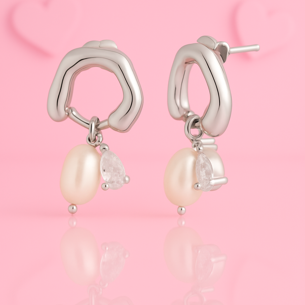White Zircon Pearl Drop Silver Earring