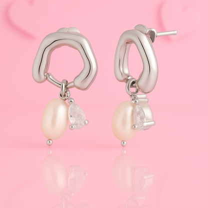 White Zircon Pearl Drop Silver Earring