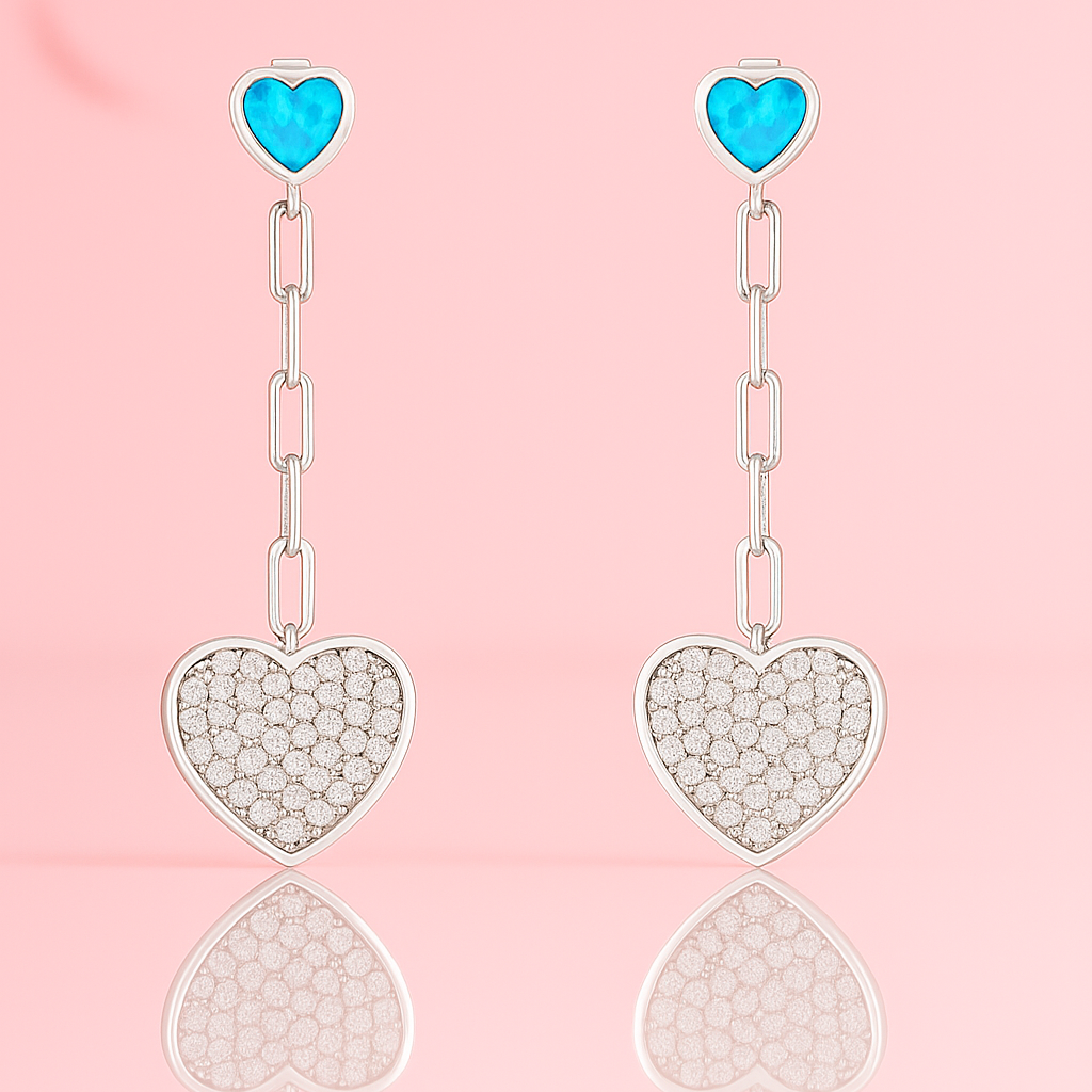Charming Blue opal Inlay Heart Silver Earring