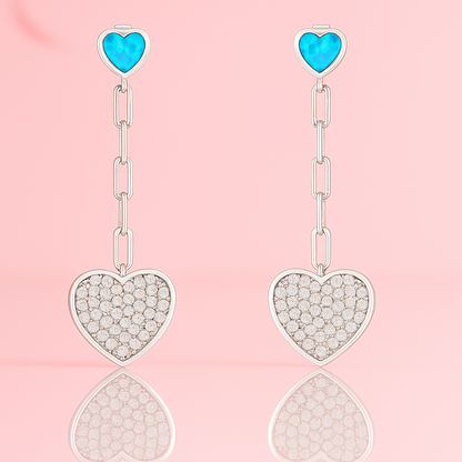 Charming Blue opal Inlay Heart Silver Earring
