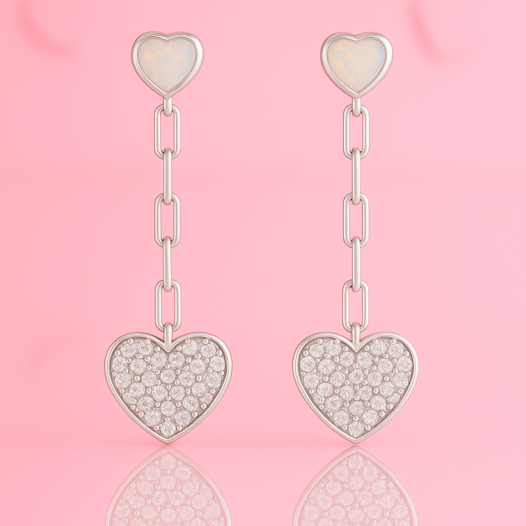 Charming White opal Inlay Heart Silver Earring