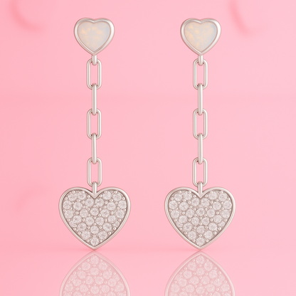 Charming White opal Inlay Heart Silver Earring