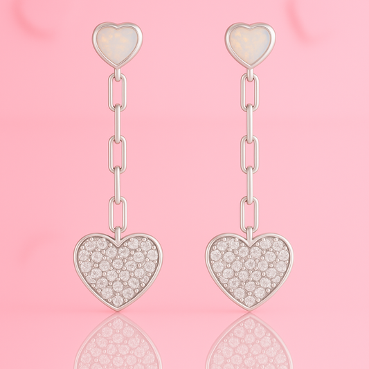 Charming White opal Inlay Heart Silver Earring