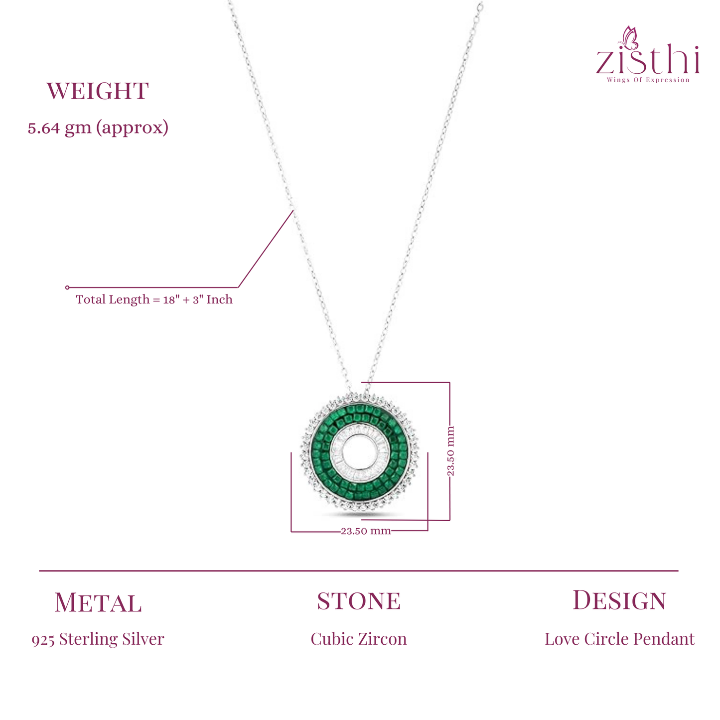 Circle of Love Silver Necklace 16"+ 2" inch Chain