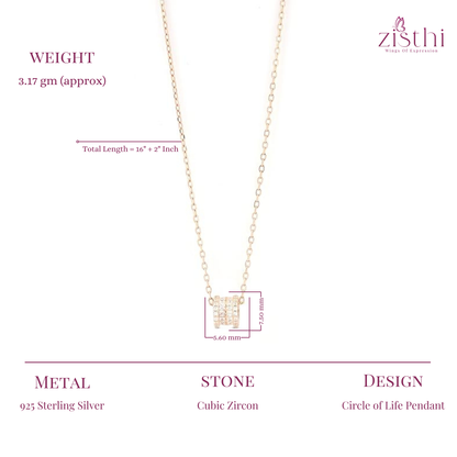 Rose  Gold Circle Of Life Silver Necklace 16"+2" inch Chain