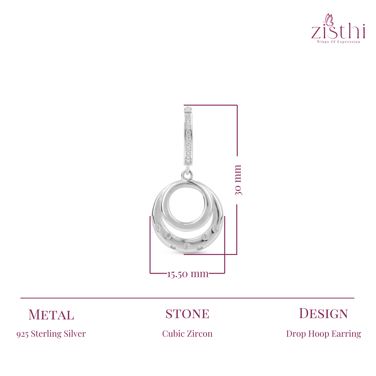 Silver Zircon Sparkling Big Hoop Earring 40MM