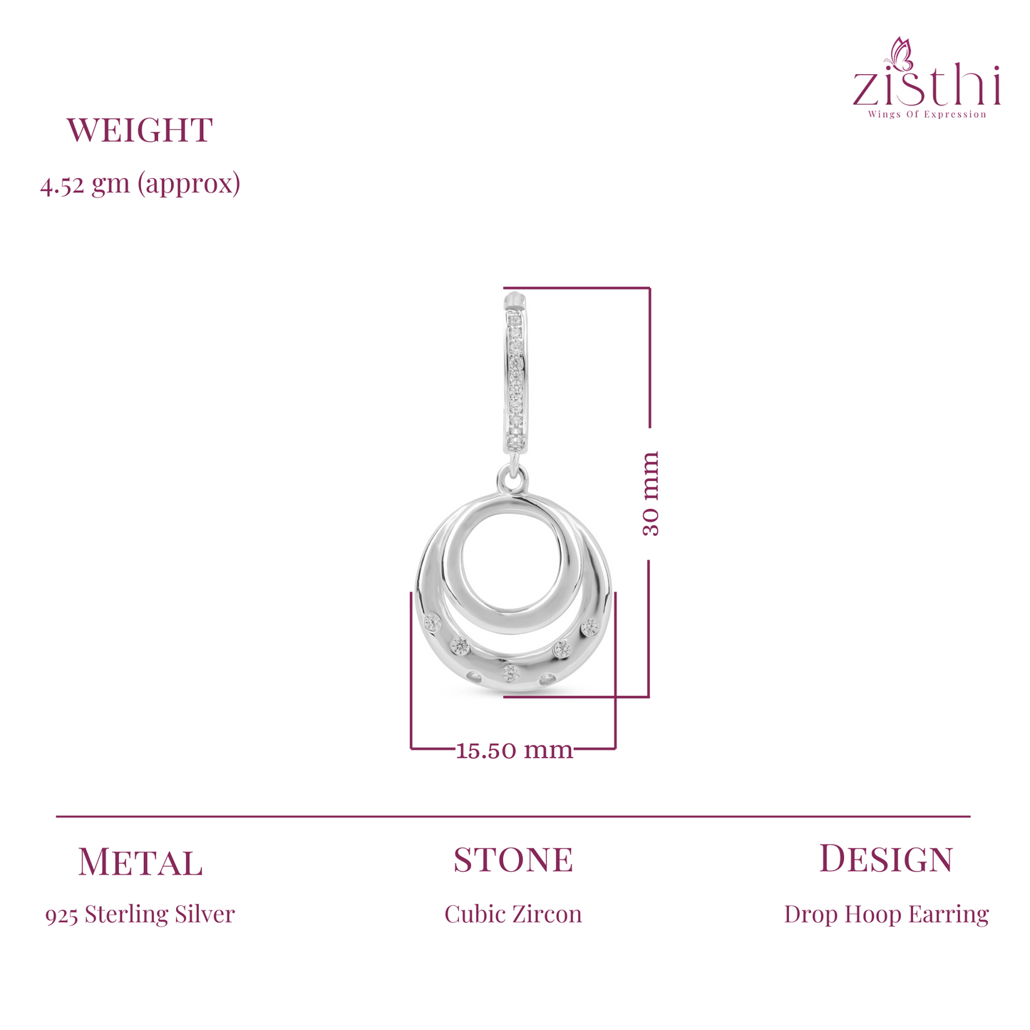 Silver Zircon Sparkling Big Hoop Earring 40MM
