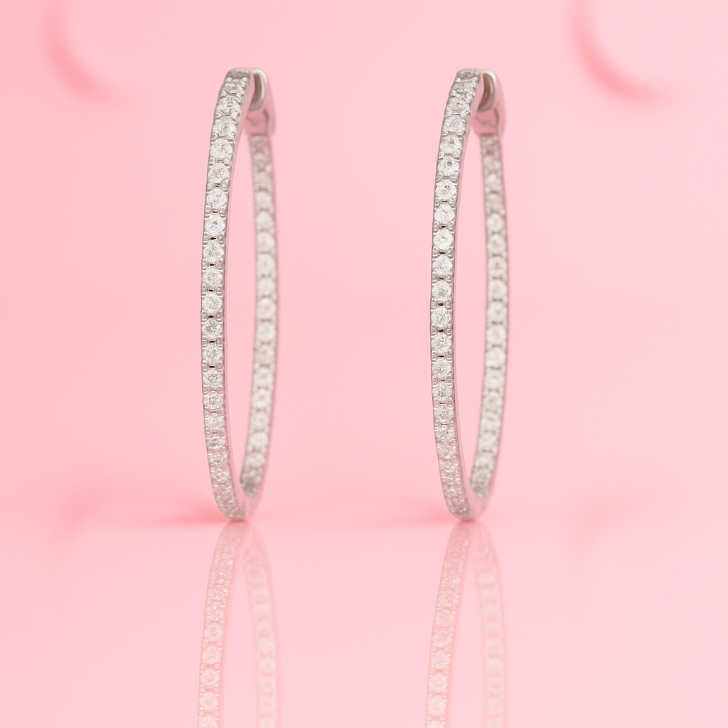 Silver Zircon Sparkling Inout Hoop Earring 30MM