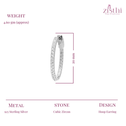 Silver Zircon Sparkling Inout Hoop Earring 20MM