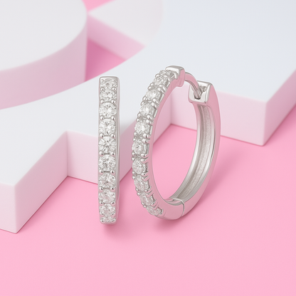 Silver Zircon Sparkling Inout Hoop Earring 15MM