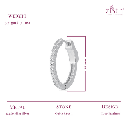 Silver Zircon Sparkling Inout Hoop Earring 15MM