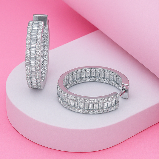 High-Shine Baguette Zircon Inside-Out Hoops
