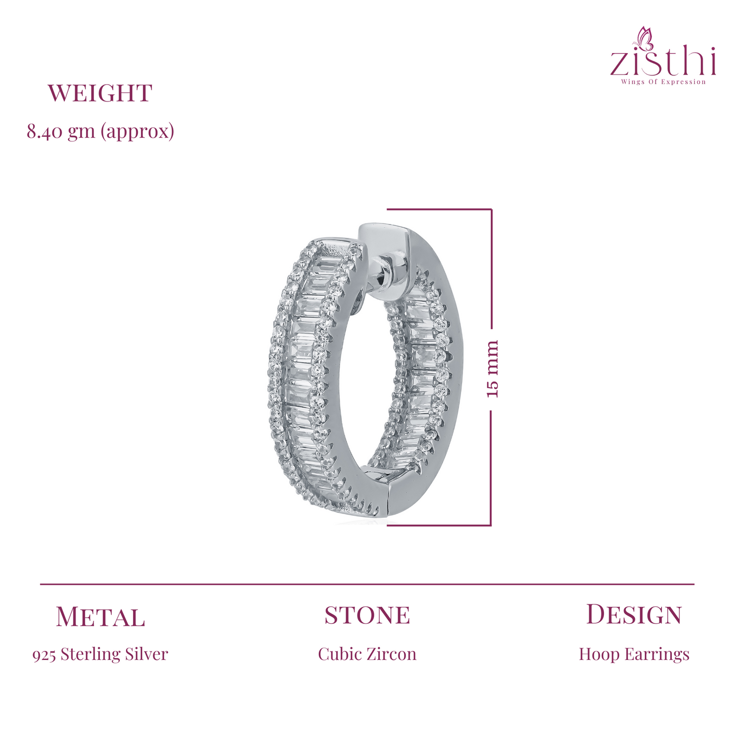 High-Shine Baguette Zircon Inside-Out Hoops