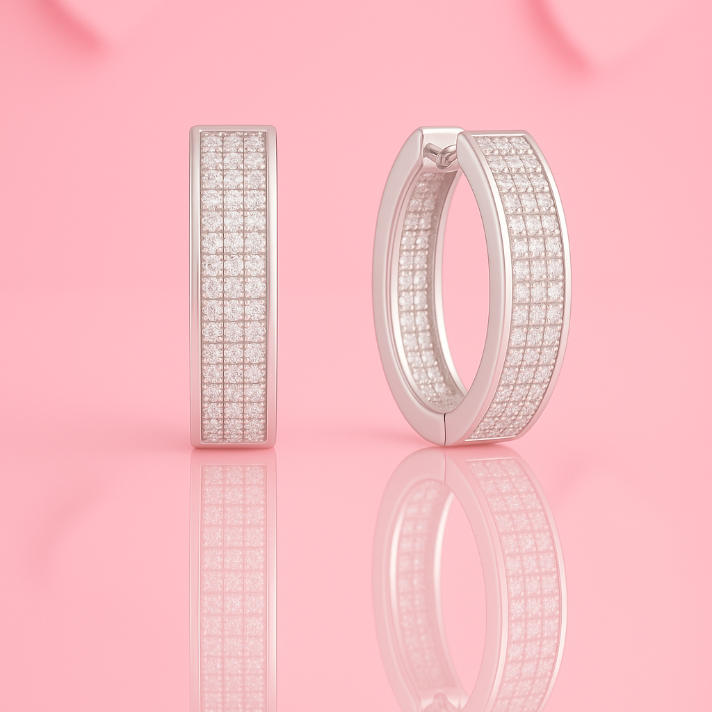 Diamond look 3 Row Zircon Inout Hoop Earring 15MM