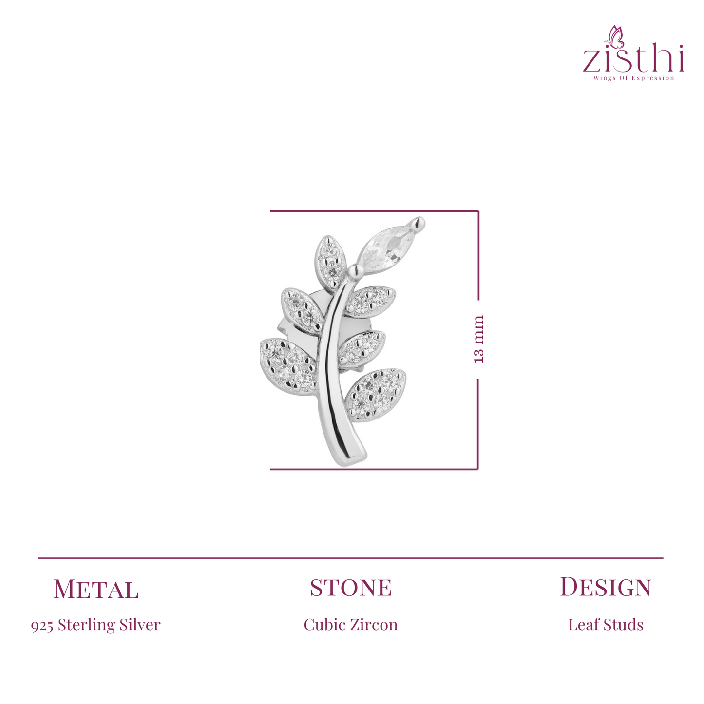 Leafy Grace Zircon Earring In 925 Sterling Silver