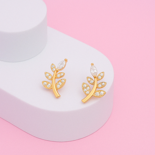 Leafy Grace Zircon Earring In 925 Sterling Silver