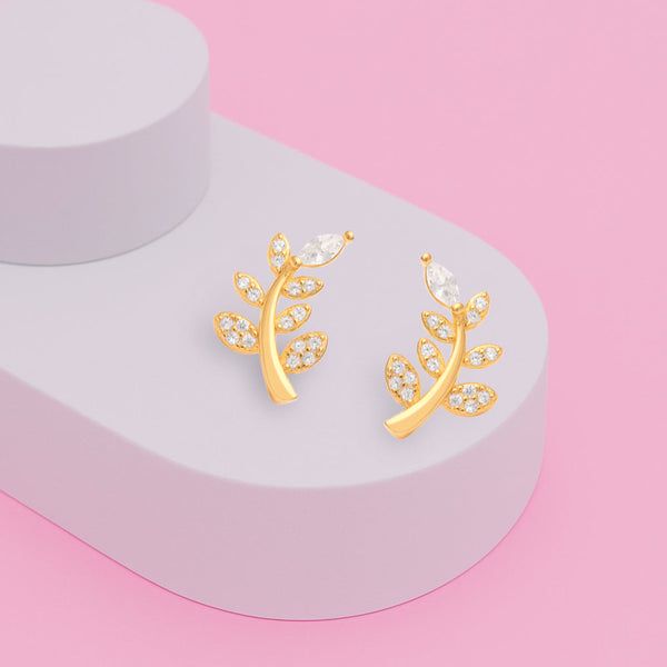 Leafy Grace Zircon Earring In 925 Sterling Silver