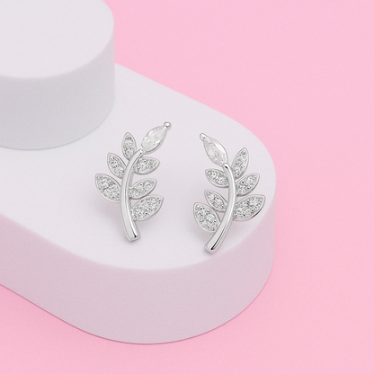 Leafy Grace Zircon Earring In 925 Sterling Silver