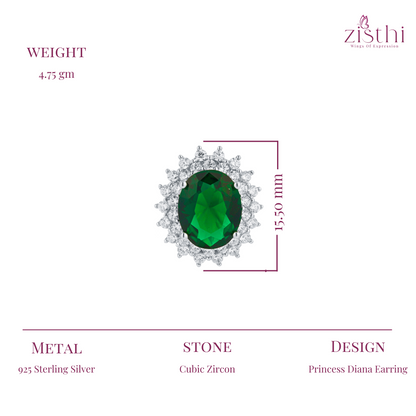 Princess Diana Inspired Emerald Silver Stud