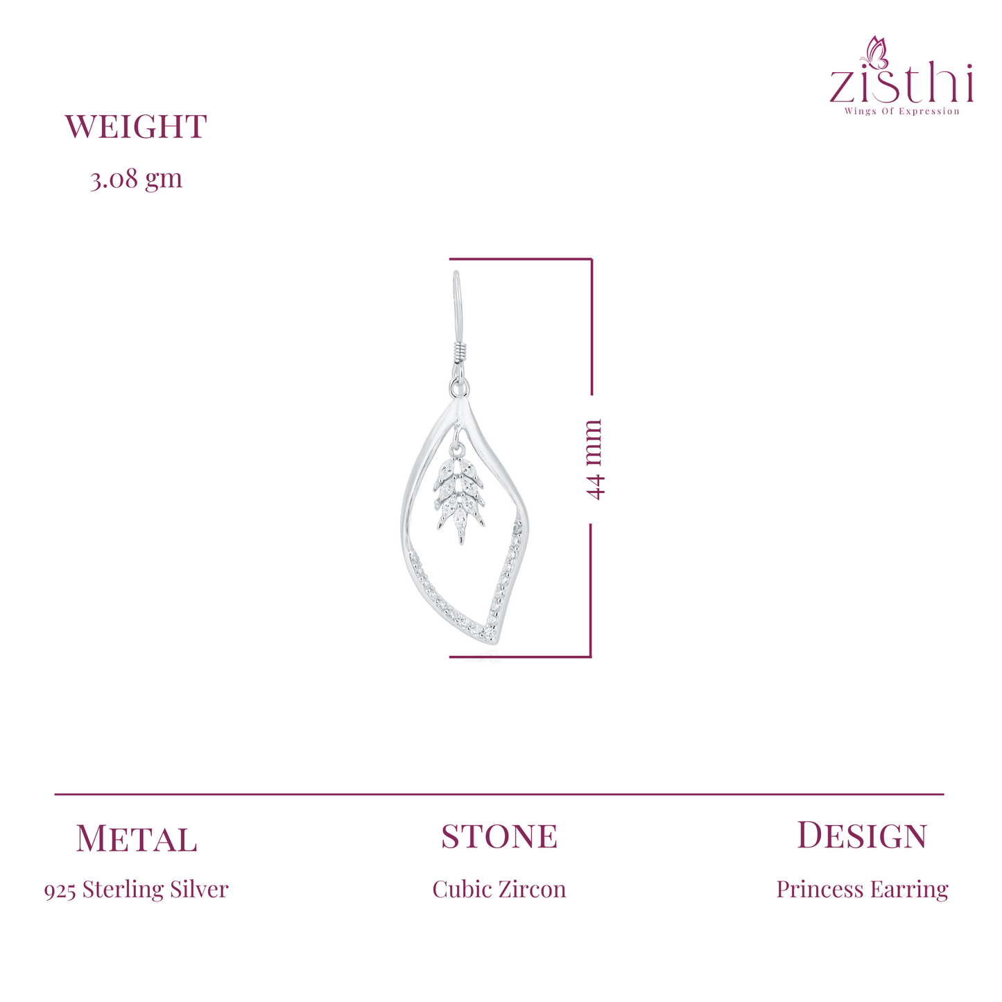 Silver princess Zircon Earring