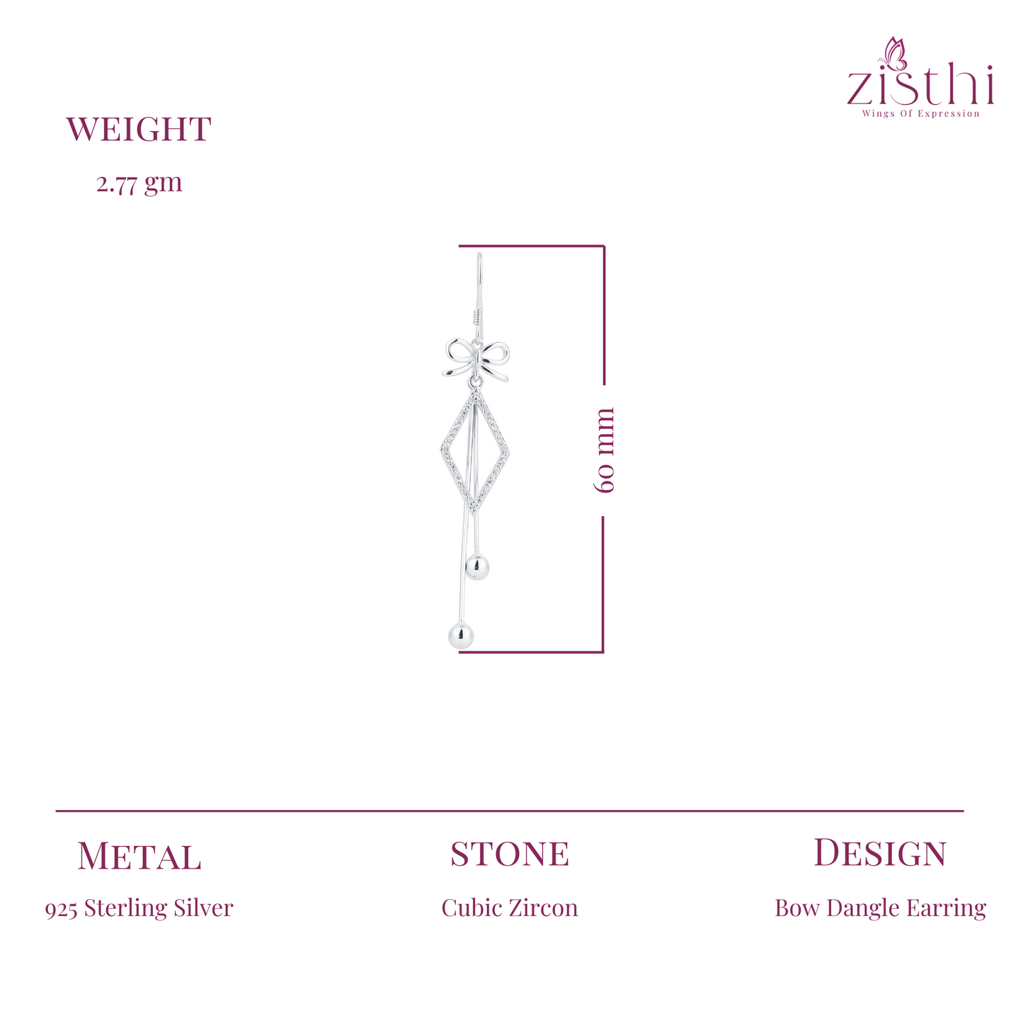 Bow Dangler Silver Earring