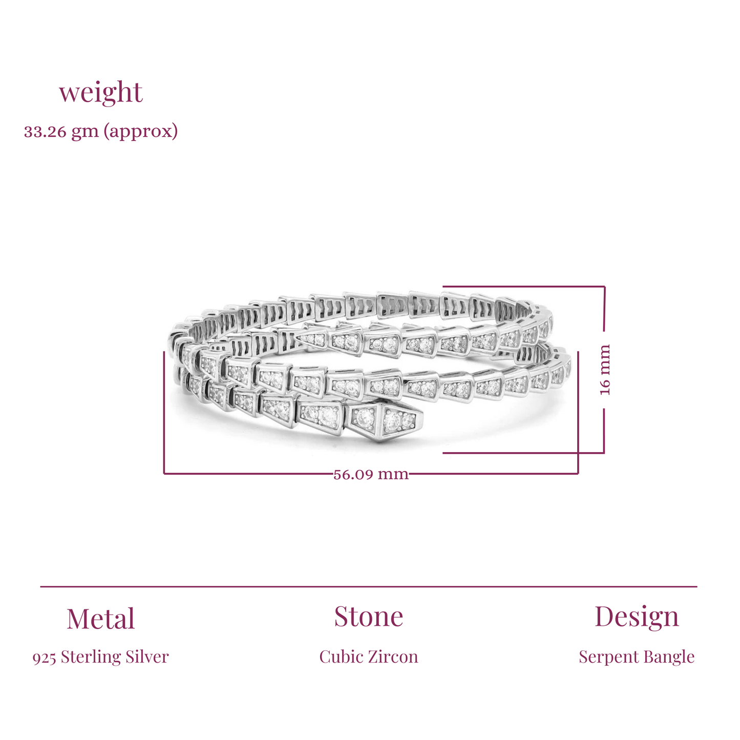 Designer Inspired Serpent Silver Bangle
