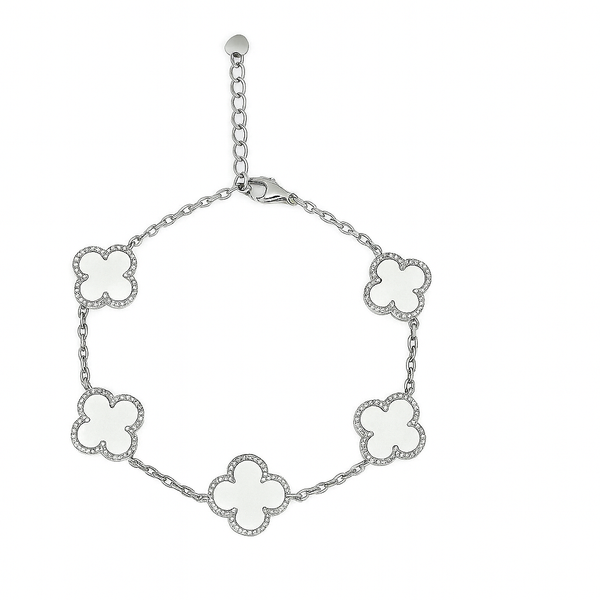 Inlay Clover Silver Linking Bracelet  6.5