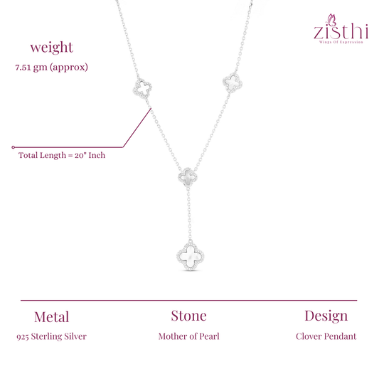 Inlay Clover Silver Linking Necklace 20 "Inch