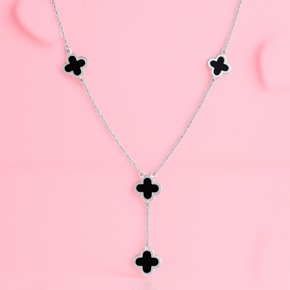 Black Inlay Clover Silver Linking Necklace 20"Inch