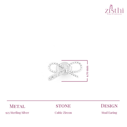 Minimalist Silver Bow Earrings In 925 Sterling Silver
