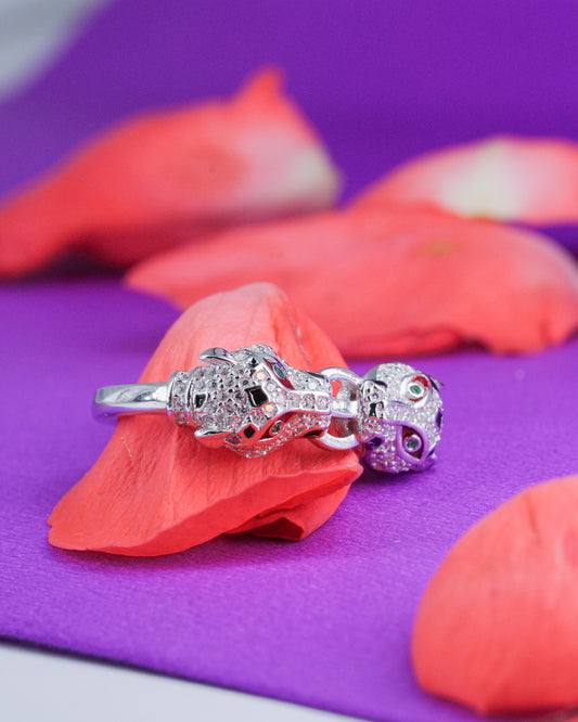 Double Jaguar Multi Colour Zircon Silver Ring