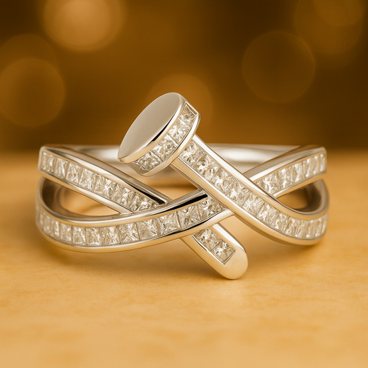 Silver Zircon layered Ring