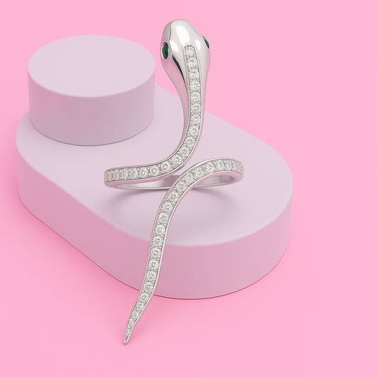 Silver Green Eye Snake Zircon Ring