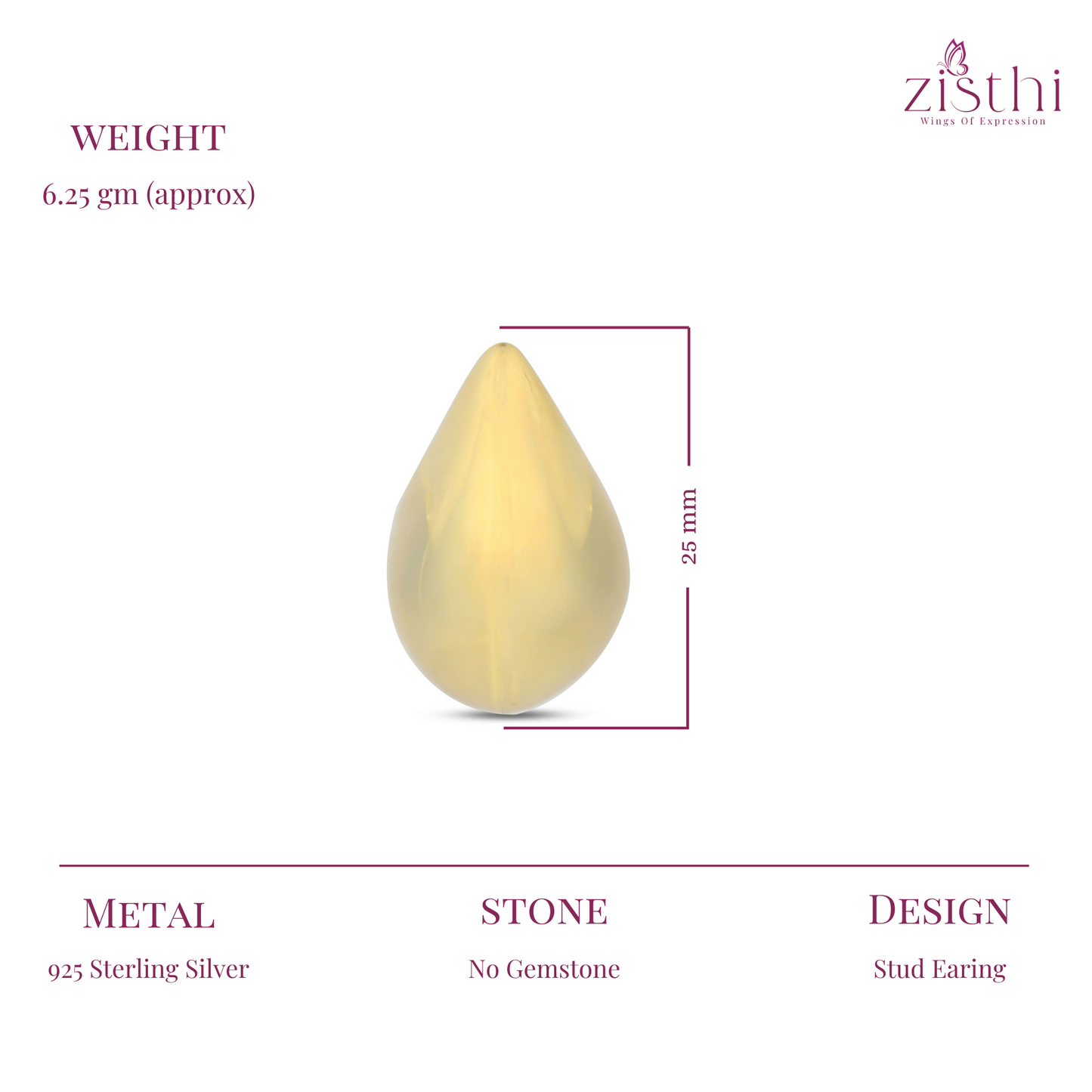 Yellow Gold Tear Drop Silver Earring
