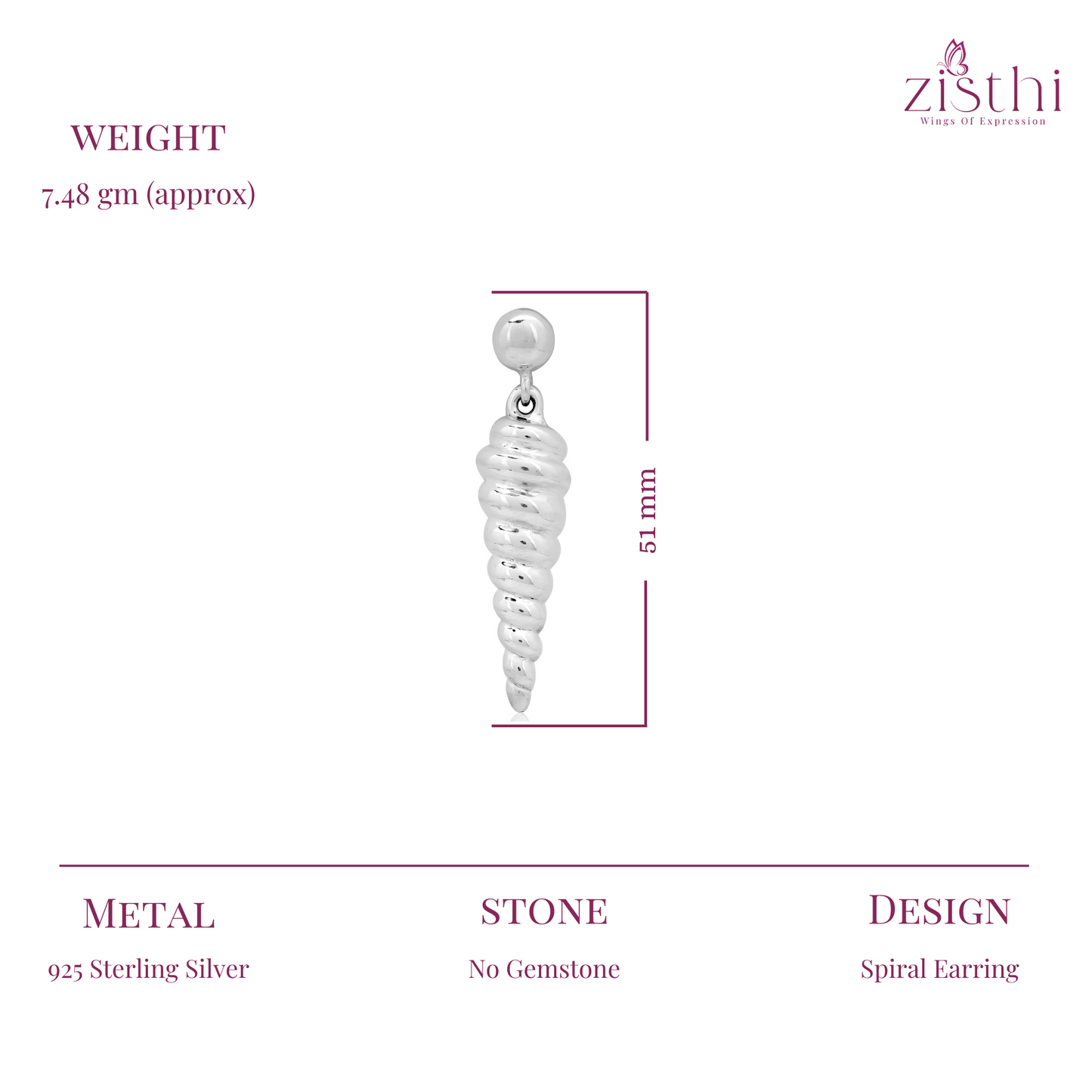 Silver Long Spiral Earring