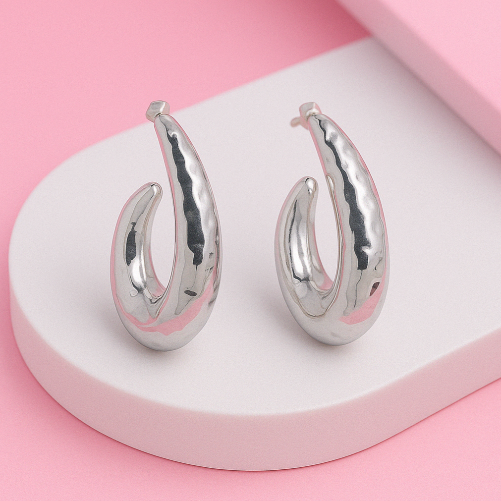Silver Puff Hollow Hoop Earring